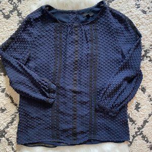 J.Crew Navy Silk Sheer Sleeve Polka-Dots Blouse